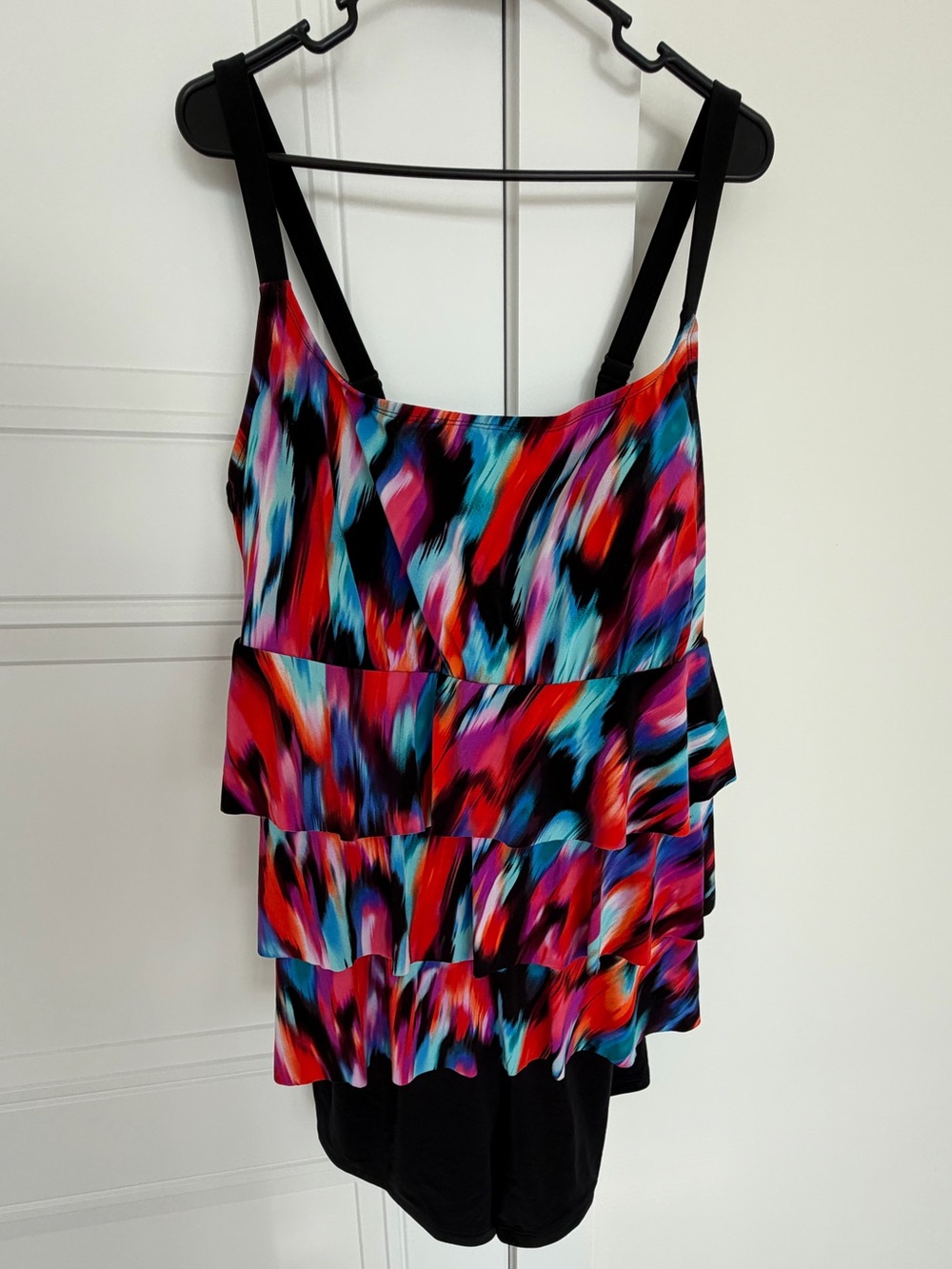 Inches Away Black & Multi Colored Swim Dress One Piece Swimsuit Plus Size 24W